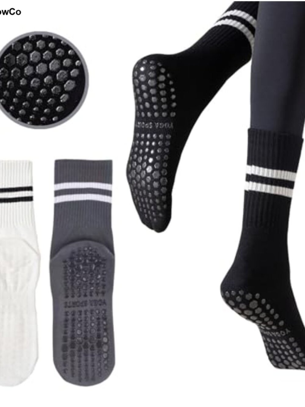 Non Slip Grip Pilates Socks Yoga Barre Cotton 3 Pairs